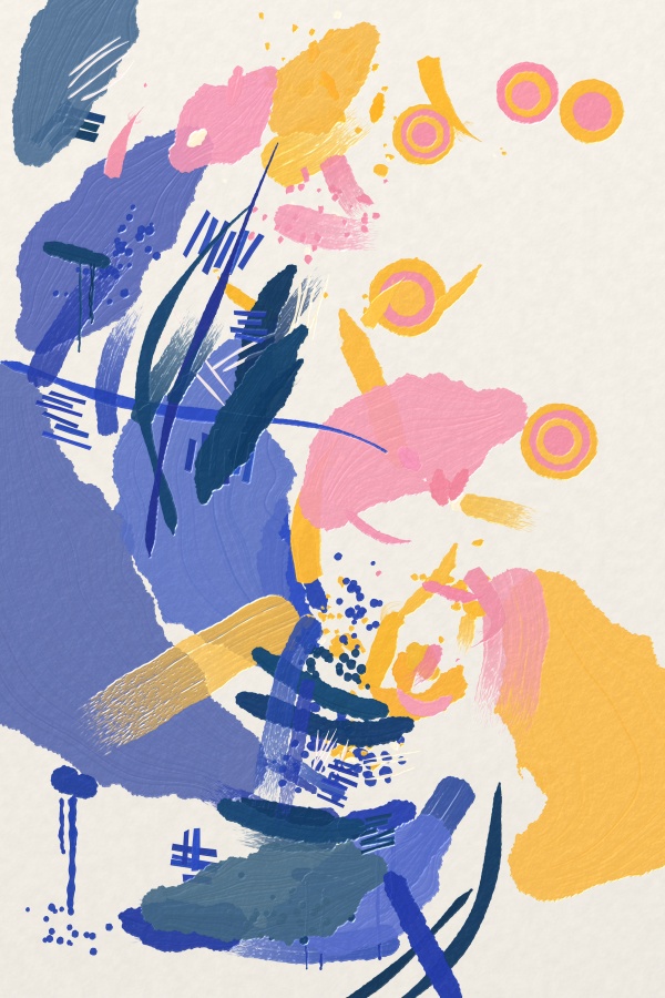 An abstract painting in blue and gold, made in Abstract Mood.